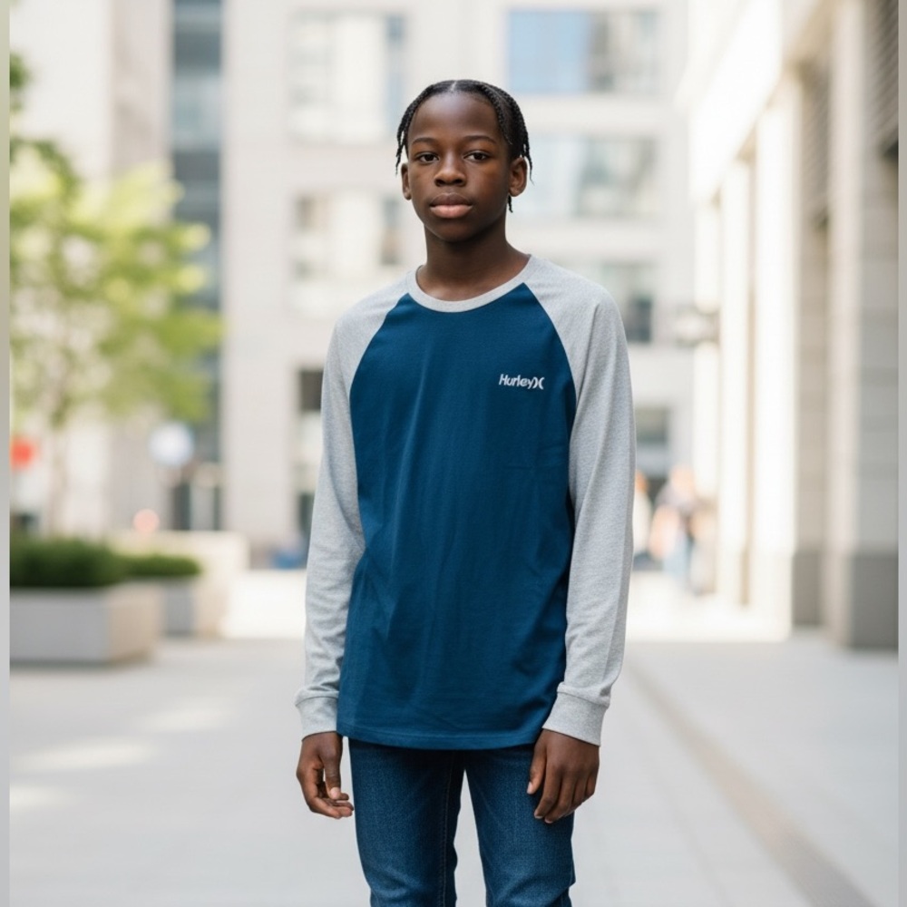 Hurley Navy and Light Gray Raglan Tee